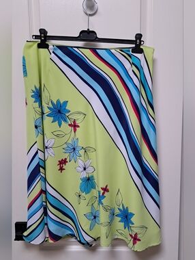 Women’s Lime Green Floral-Stripe Skirt